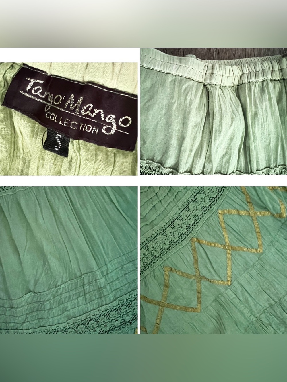 🇨🇦 Vintage Boho Maxi Skirt • Green Ombré • Crinkle Cotton Feel • Lace & Ribbon - Picture 4 of 14